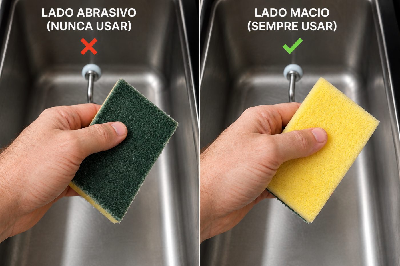 Lado abrasivo nunca usar · lado macio sempre usar